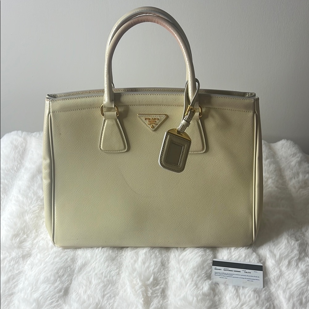 Prada Cream Leather Tote Bag